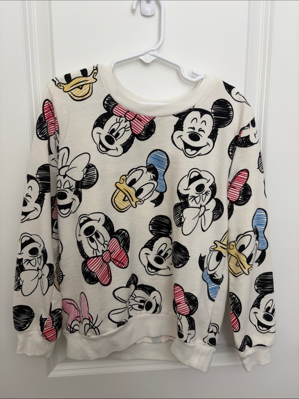Disney Cream Sweatshirt with Mickey, Minnie, Donald Faces